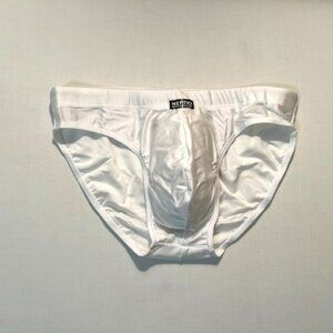 NEPITO "Playa" Size "Large" Low Rise Bikini Swim Brief - White/Black - Pouch